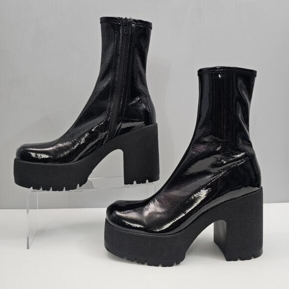 NEW Jeffrey Campbell Refresh Ankle Boot Women 9 Black Glossy Patent Y2K Platform - Picture 2 of 14